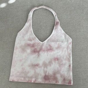 Full tilt halter top cropped ribbed stretchy  pink cream brami seamless